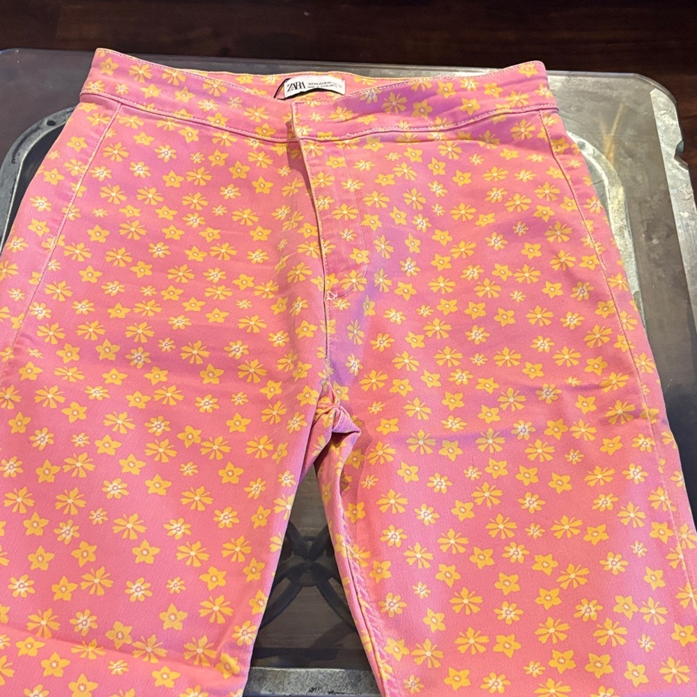 Zara Pink and Yellow Floral Women Jeans
